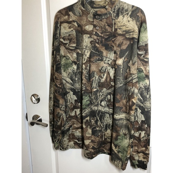 Duxbak Shirt Men Large Brown Camo Henley Outdoor Workwear Camp Hike Casual - Picture 2 of 9